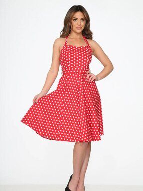 Orchid Bloom Red & White Polka Dot Halter Dress